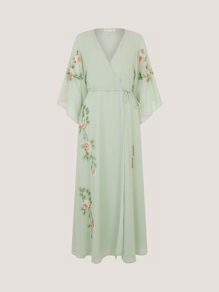 Monsoon Clara Floral Embellished Midi Wrap Dress - Imaginea 5 din 5
