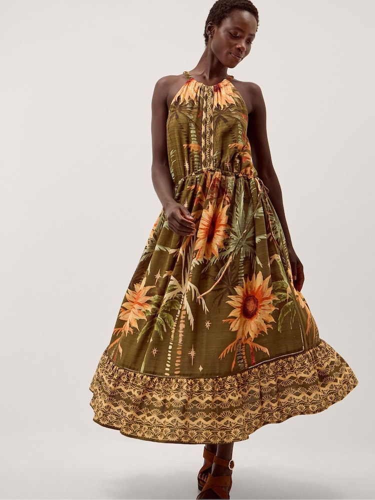 Monsoon Fallon Sleeveless Tropical Print Midi Dress - Imagen 1 de 4