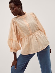 Monsoon Orange Jemima Embroidered Gingham Blouse - Image 3 of 4