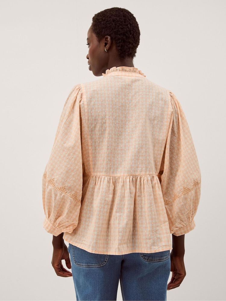 Monsoon Orange Jemima Embroidered Gingham Blouse - Image 4 of 4