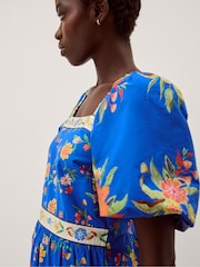 Monsoon Blue Mona Puff Sleeve Floral Midi Dress - Image 2 of 4