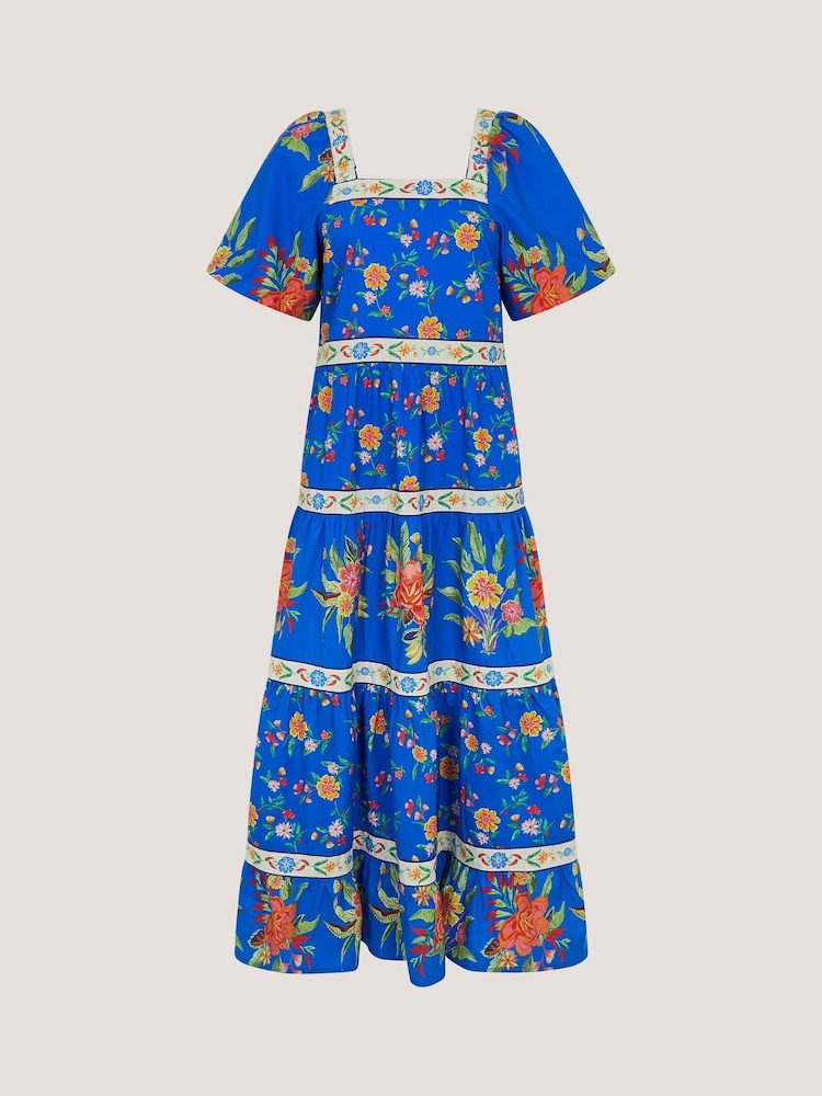 Monsoon Blue Mona Square Neck Puff Short Sleeve Floral Cotton Midi Dress - Image 5 of 5 Monsoon Blue Mona Square Neck Puff Short Sleeve Floral Cotton Midi Dress - Image 5 of 5