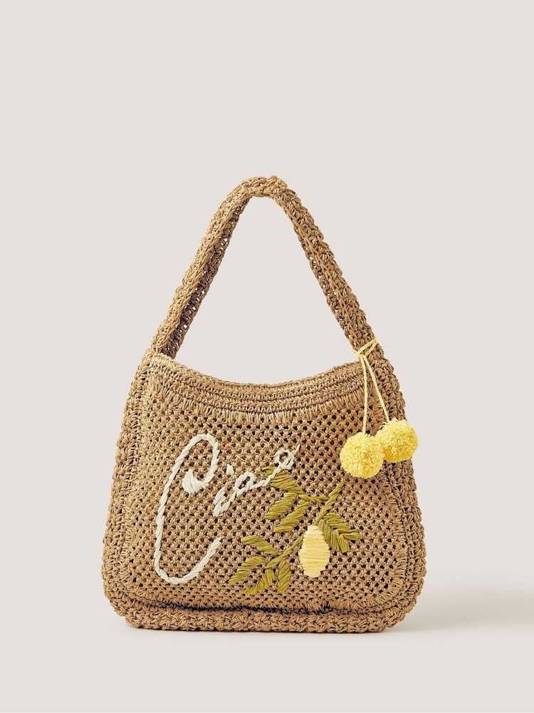 Monsoon Natural Ada Embroidered Woven Shoulder Bag - Image 1 of 2