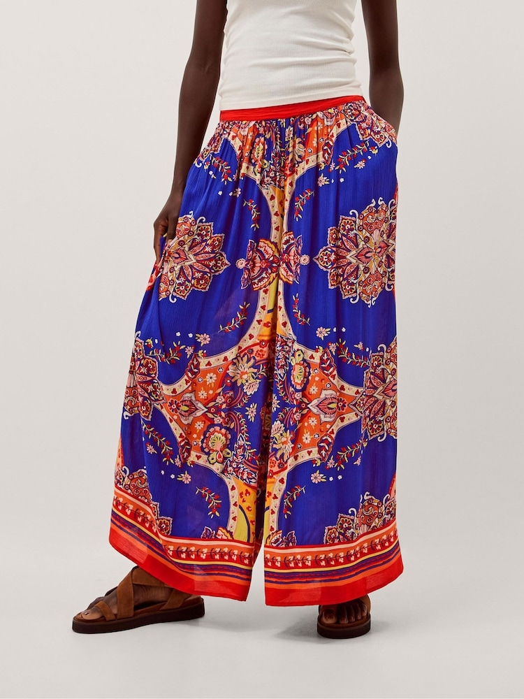 Monsoon Blue Padma Printed Palazzo Trousers - Image 2 of 5