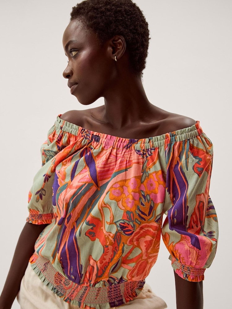 Monsoon Green Carmen Bardot Floral Print Blouse - Image 1 of 4