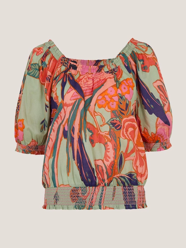 Monsoon Green Carmen Bardot Floral Print Blouse - Image 4 of 4