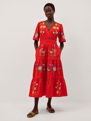 Monsoon Red Emma Floral Embroidered Midi Dress - Image 2 of 4