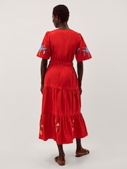 Monsoon Red Emma Floral Embroidered Midi Dress - Image 3 of 4