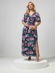 Yours Curve Pink/Blue London Mesh Wrap Maxi Dress - Image 2 of 5