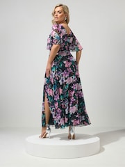Yours Curve Pink/Blue London Mesh Wrap Maxi Dress - Image 3 of 5