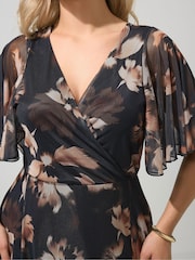 Yours Curve Brown London Mesh Wrap Maxi Dress - Image 4 of 5
