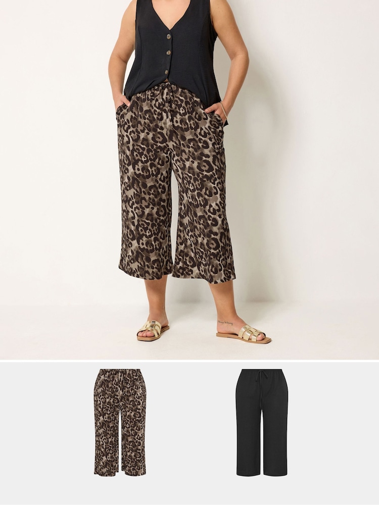 Yours Curve Black 2 Pack Jersey Culottes - Image 1 of 8