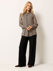 M&Co Dark Brown Floral Tie Neck Blouse - Image 2 of 5