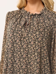 M&Co Dark Brown Floral Tie Neck Blouse - Image 4 of 5