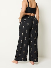 Yours Curve Black Foil Palm Tree Beach Trousers - Image 3 of 5