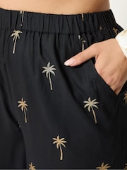 Yours Curve Black Foil Palm Tree Beach Trousers - Image 4 of 5