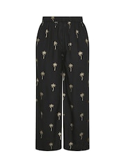 Yours Curve Black Foil Palm Tree Beach Trousers - Image 5 of 5