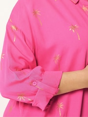 Yours Curve Pink Foil Palm Tree Beach Shirt - Image 4 of 5