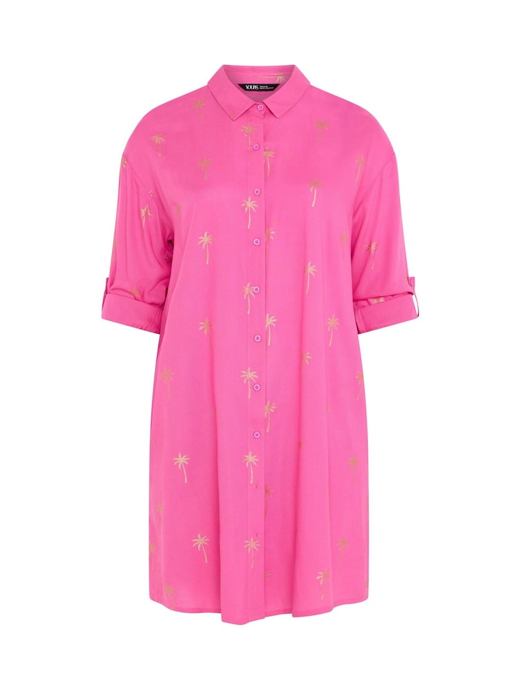 Yours Curve Pink Foil Palm Tree Beach Shirt - Image 5 of 5 Yours Curve Pink Foil Palm Tree Beach Shirt - Image 5 of 5