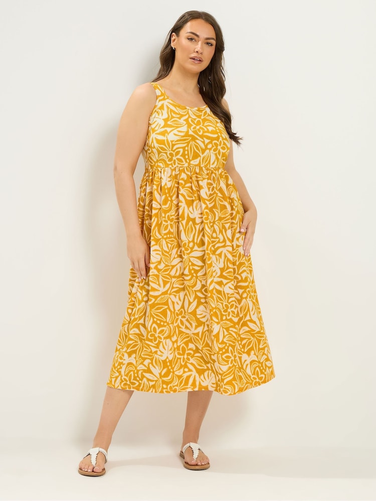 Yours Curve Yellow Short Sleeve Textured Smock Dress - Image 1 of 5 Yours Curve Yellow Short Sleeve Textured Smock Dress - Image 1 of 5