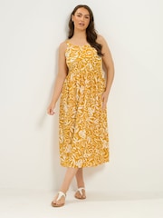 Yours Curve Yellow Short Sleeve Textured Smock Dress - Image 2 of 5