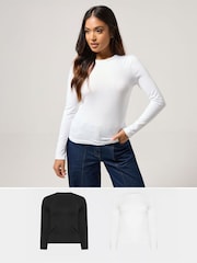 PixieGirl Petite Black Long Sleeve Cotton T-Shirts 2 Pack - Image 1 of 9