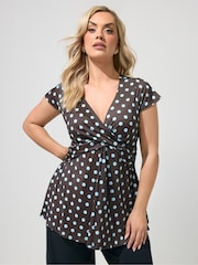 Yours Curve Brown London Polka Dot  Front Interlock Twist Yarn Top - Image 1 of 5