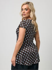 Yours Curve Brown London Polka Dot  Front Interlock Twist Yarn Top - Image 2 of 5