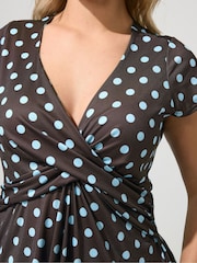 Yours Curve Brown London Polka Dot  Front Interlock Twist Yarn Top - Image 4 of 5