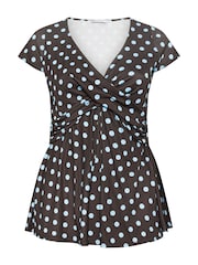 Yours Curve Brown London Polka Dot  Front Interlock Twist Yarn Top - Image 5 of 5