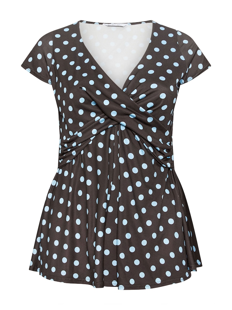 Yours Curve Brown London Polka Dot  Front Interlock Twist Yarn Top - Image 5 of 5