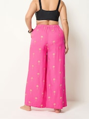 Yours Curve Pink Foil Palm Tree Beach Trousers - Image 3 of 5