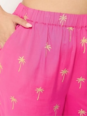 Yours Curve Pink Foil Palm Tree Beach Trousers - Image 4 of 5