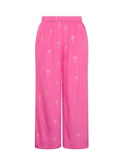 Yours Curve Pink Foil Palm Tree Beach Trousers - Image 5 of 5