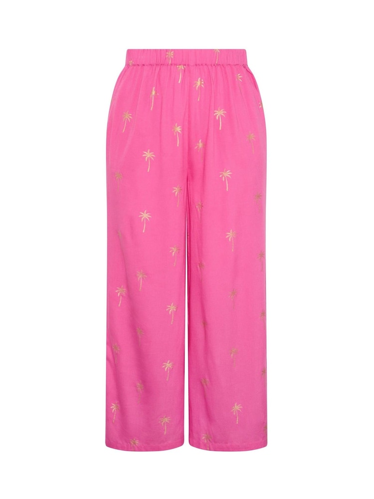 Yours Curve Pink Foil Palm Tree Beach Trousers - Image 5 of 5 Yours Curve Pink Foil Palm Tree Beach Trousers - Image 5 of 5