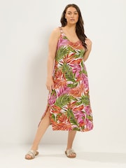 Yours Curve Pink All Over Print Throw On Dress - Image 1 of 5