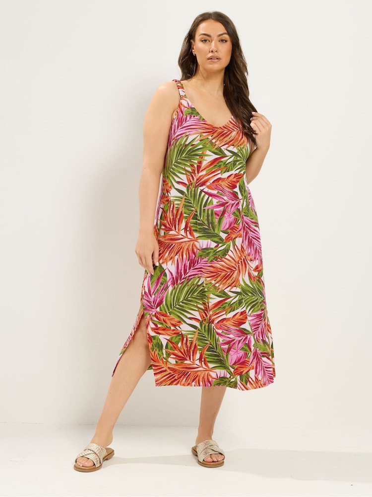 Yours Curve Pink All Over Print Throw On Dress - Image 1 of 5 Yours Curve Pink All Over Print Throw On Dress - Image 1 of 5