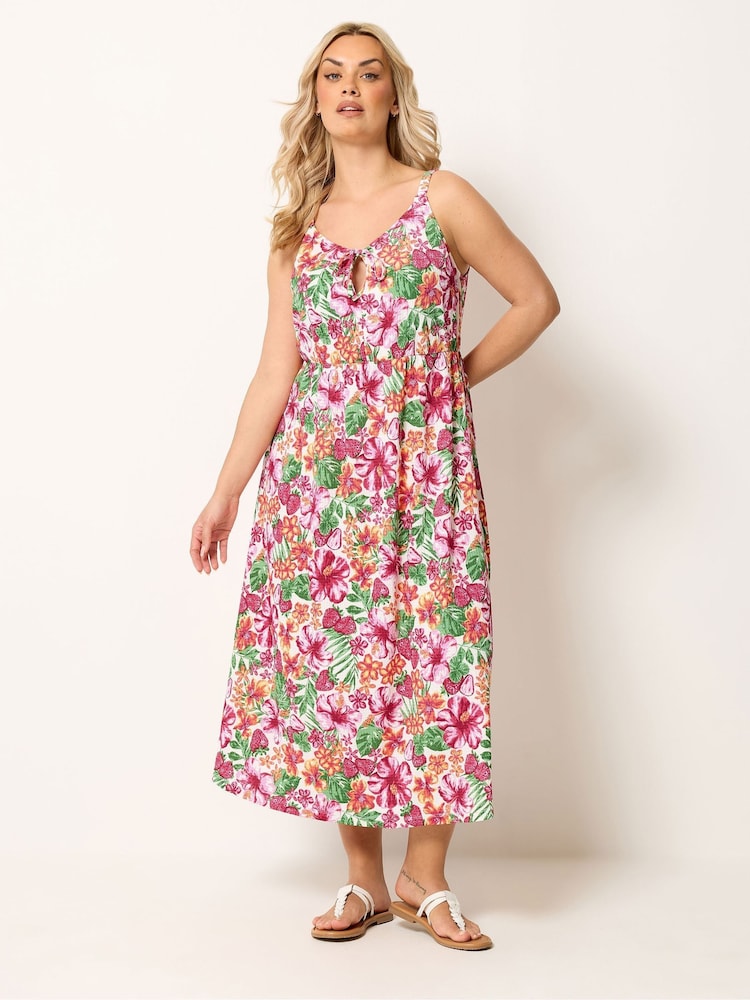 Yours Curve Pink Keyhole Midi Dress - Image 2 of 5 Yours Curve Pink Keyhole Midi Dress - Image 2 of 5