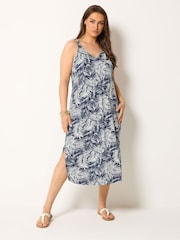 Yours Curve Blue All Over Print Throw On Dress - Image 1 of 5