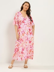 Yours Curve Pink Mesh Angel Sleeve Dress - Image 3 of 6