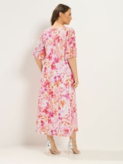 Yours Curve Pink Mesh Angel Sleeve Dress - Image 4 of 6