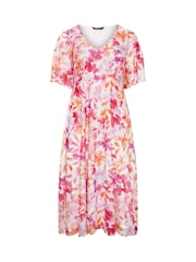 Yours Curve Pink Mesh Angel Sleeve Dress - Image 6 of 6