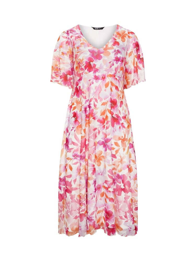 Yours Curve Pink Mesh Angel Sleeve Dress - Image 6 of 6