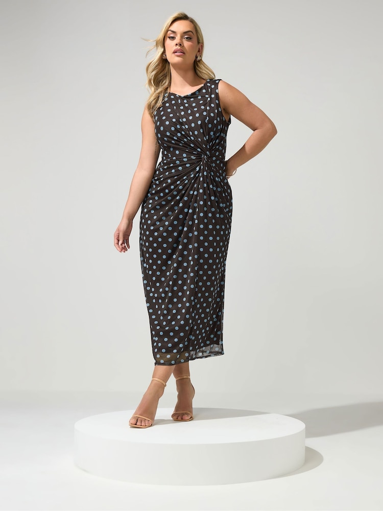 Yours Curve Brown London Side Twist Dress - Image 1 of 5 Yours Curve Brown London Side Twist Dress - Image 1 of 5