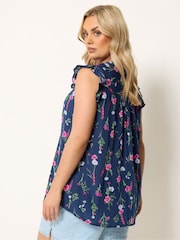 Yours Curve Blue Sleeveless Pintuck Blouse - Image 3 of 5