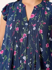 Yours Curve Blue Sleeveless Pintuck Blouse - Image 4 of 5
