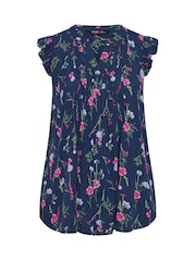 Yours Curve Blue Sleeveless Pintuck Blouse - Image 5 of 5