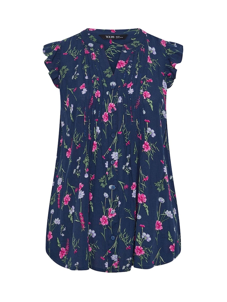 Yours Curve Blue Sleeveless Pintuck Blouse - Image 5 of 5 Yours Curve Blue Sleeveless Pintuck Blouse - Image 5 of 5