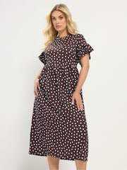 Yours Curve Brown Frilled Sleeve Midaxi Dress - Image 1 of 5