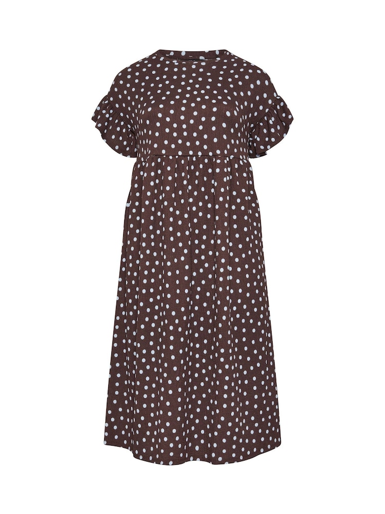Yours Curve Brown Frilled Sleeve Midaxi Dress - Image 5 of 5